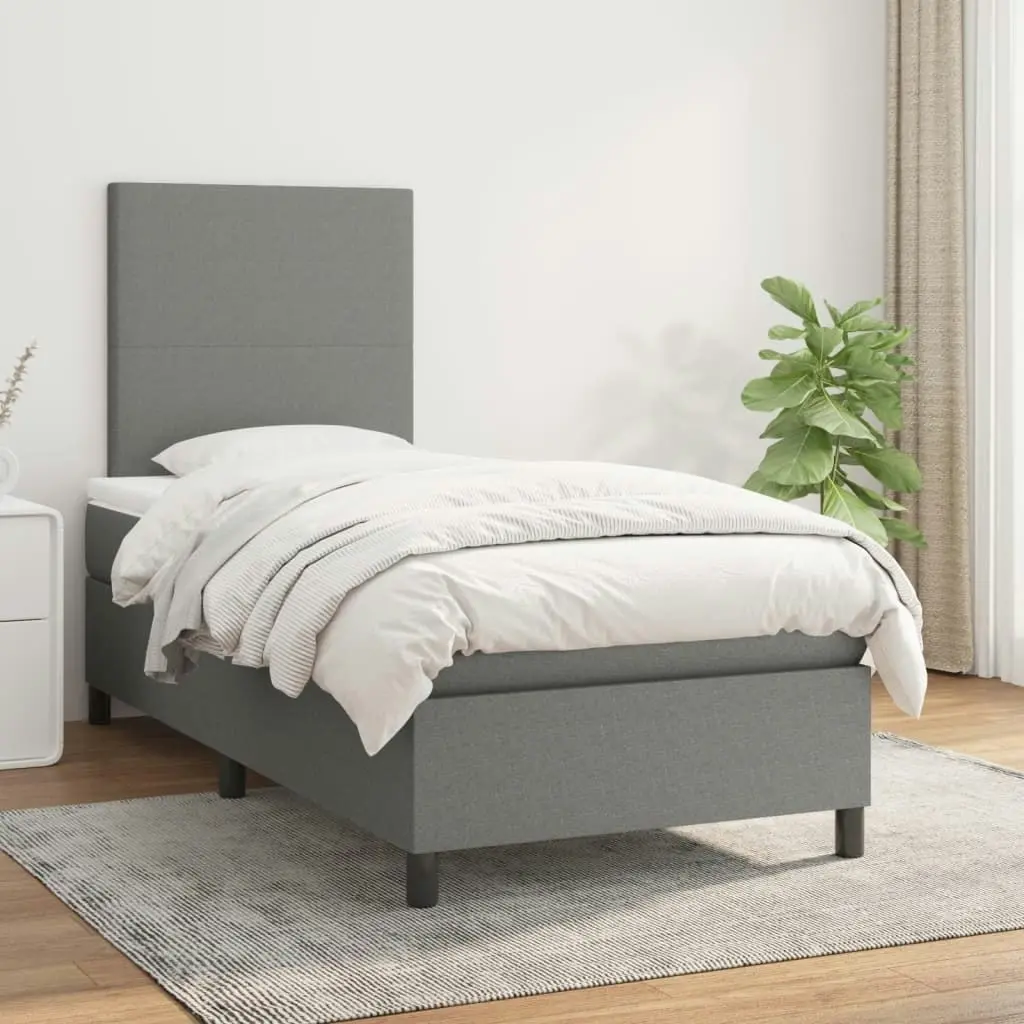 Box Spring Bed with Mattress Dark Grey 106x203 cm King Single Size Fabric 3145062