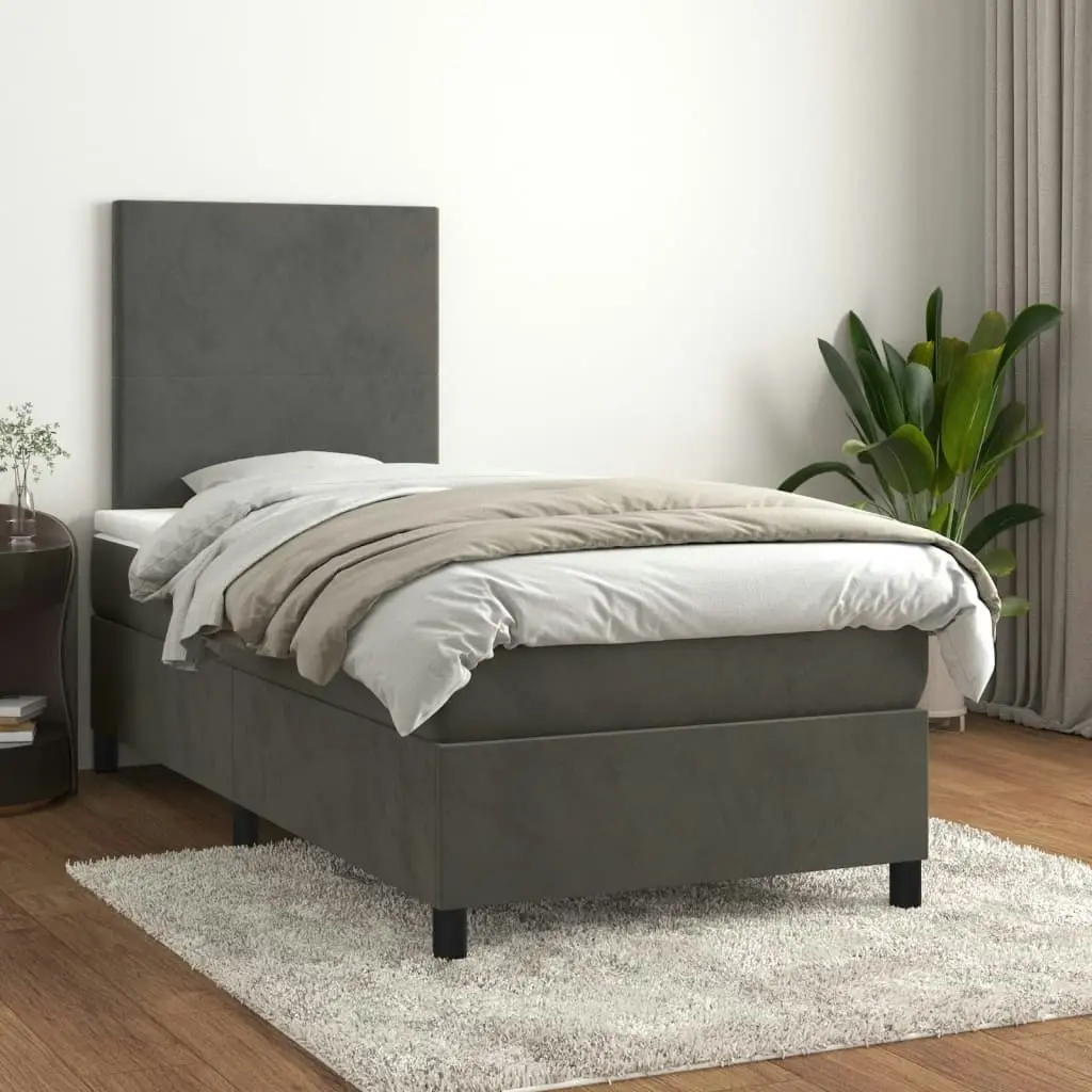 Box Spring Bed with Mattress Dark Grey 106x203 cm King Single Size Velvet 3145092