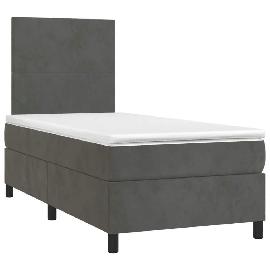 Box Spring Bed with Mattress Dark Grey 106x203 cm King Single Size Velvet 3145092