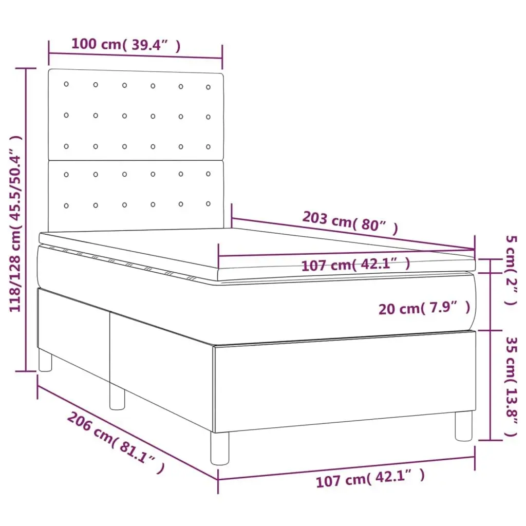 Box Spring Bed with Mattress Dark Grey 106x203 cm King Single Size Fabric 3145080