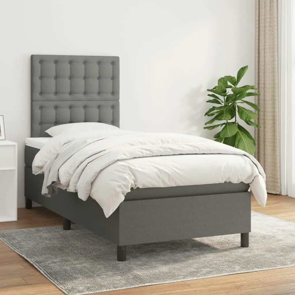 Box Spring Bed with Mattress Dark Grey 106x203 cm King Single Size Fabric 3145080