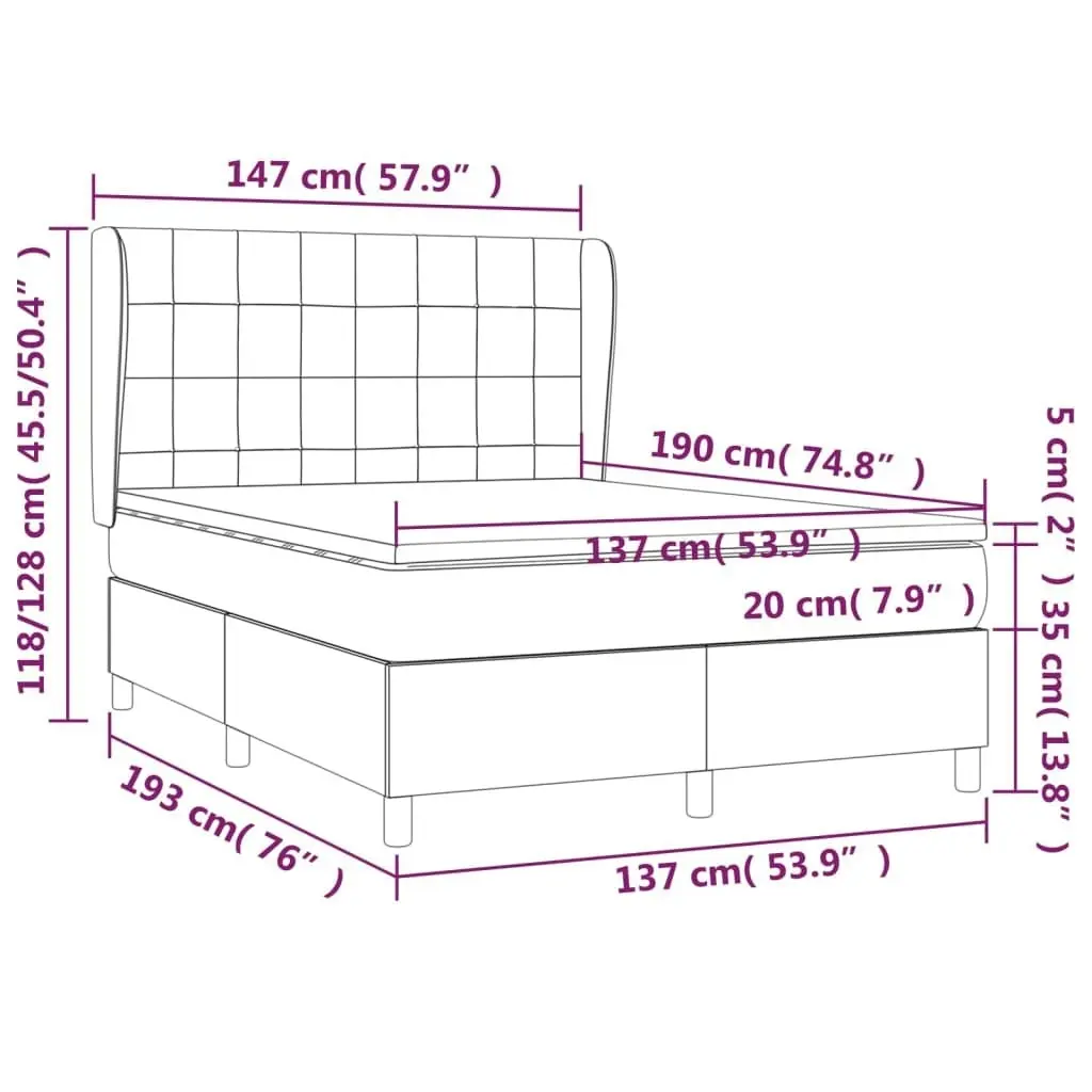 Box Spring Bed with Mattress Dark Grey 137x187 cm Double Size Fabric 3145117