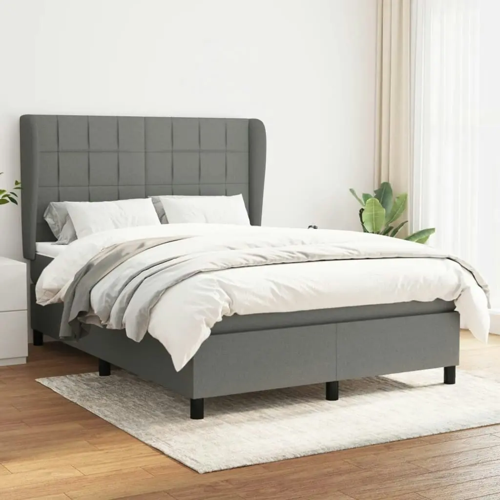 Box Spring Bed with Mattress Dark Grey 137x187 cm Double Size Fabric 3145117