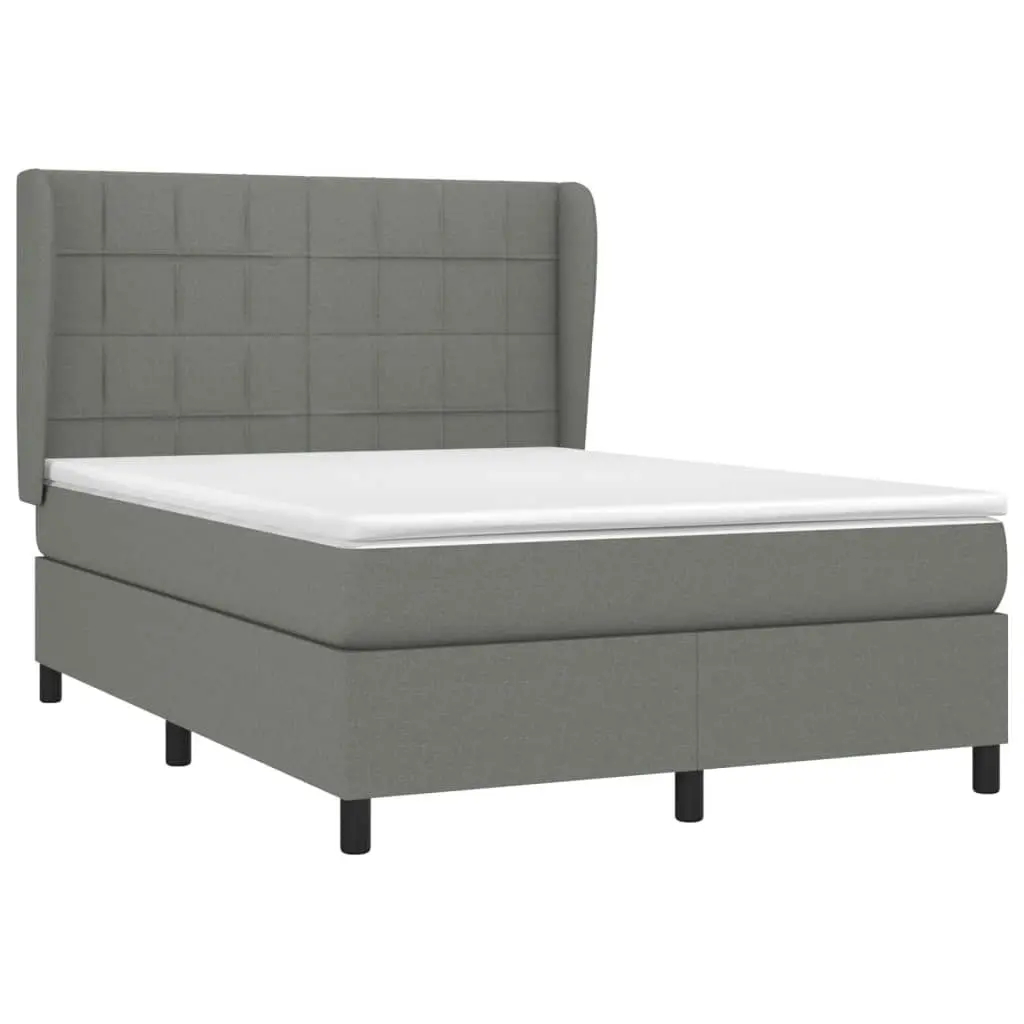 Box Spring Bed with Mattress Dark Grey 137x187 cm Double Size Fabric 3145117