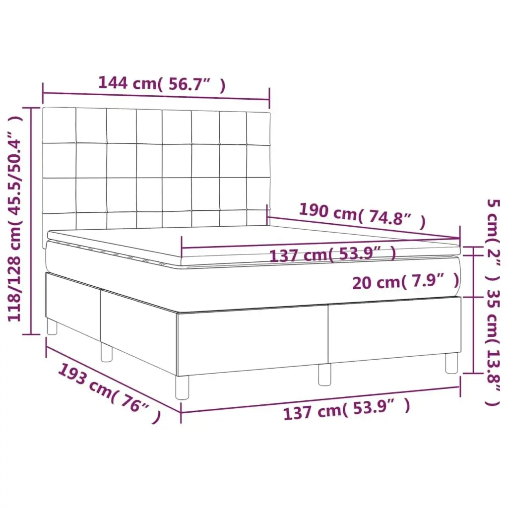 Box Spring Bed with Mattress Dark Grey 137x187 cm Double Size Fabric 3145066