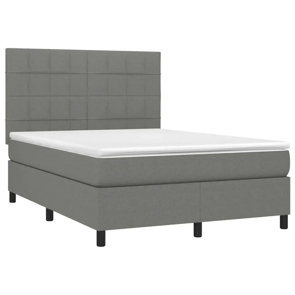 Box Spring Bed with Mattress Dark Grey 137x187 cm Double Size Fabric 3145066