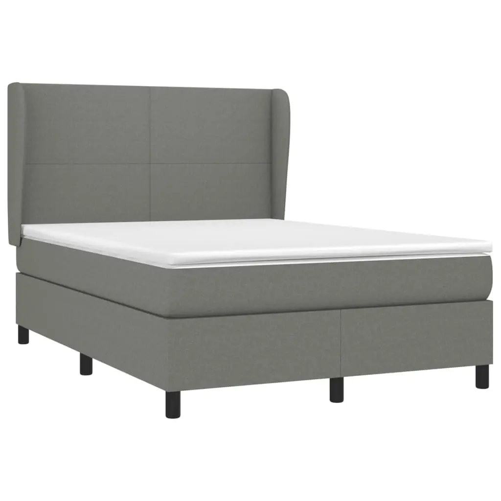 Box Spring Bed with Mattress Dark Grey 137x187 cm Double Size Fabric 3145111