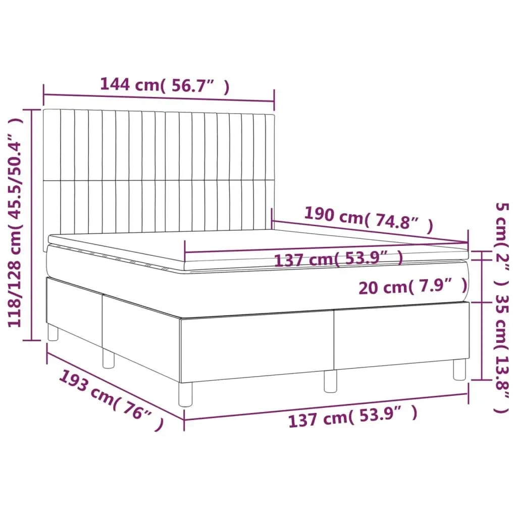 Box Spring Bed with Mattress Dark Grey 137x187 cm Double Size Fabric 3145072