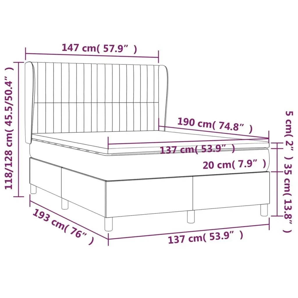 Box Spring Bed with Mattress Dark Grey 137x187 cm Double Size Fabric 3145123