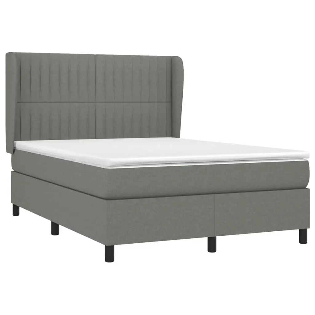 Box Spring Bed with Mattress Dark Grey 137x187 cm Double Size Fabric 3145123