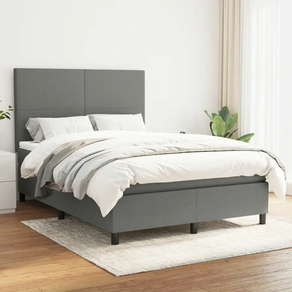 Box Spring Bed with Mattress Dark Grey 137x187 cm Double Size Fabric 3145060