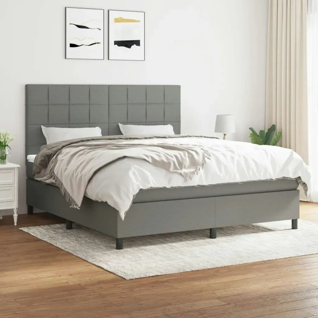 Box Spring Bed with Mattress Dark Grey 153x203 cm Queen Size Fabric 3145067