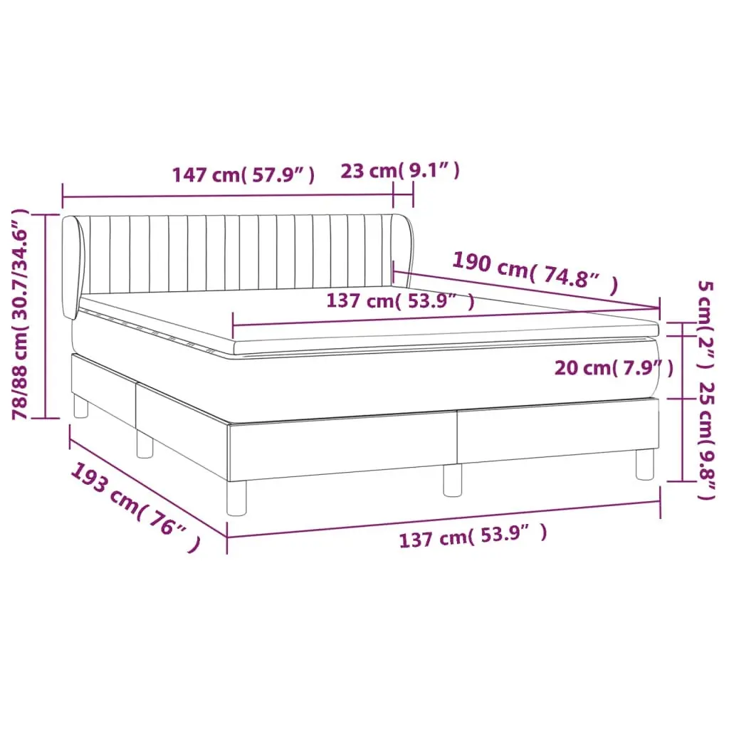 Box Spring Bed with Mattress Dark Grey 137x187 cm Double Size Fabric 3283343