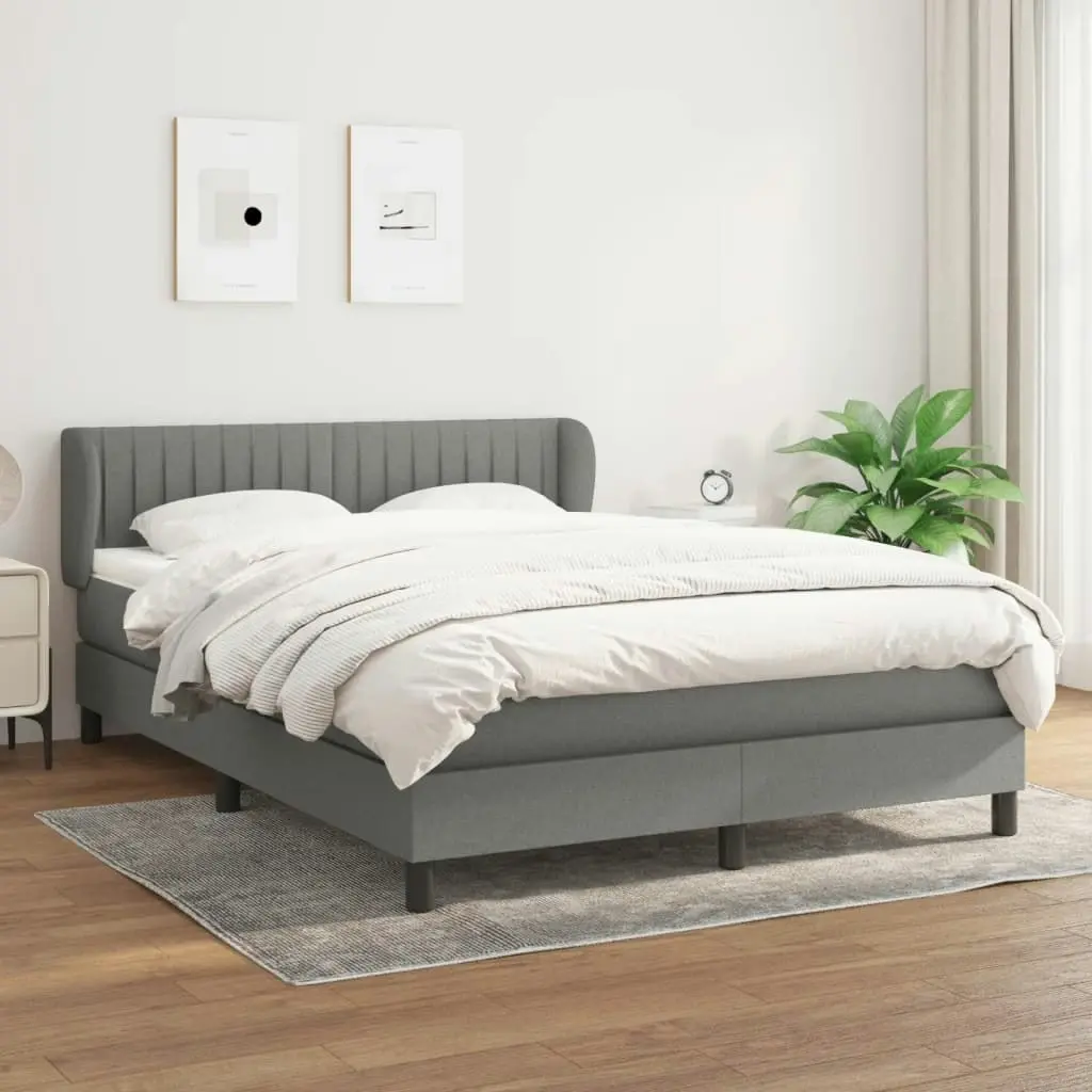 Box Spring Bed with Mattress Dark Grey 137x187 cm Double Size Fabric 3283343