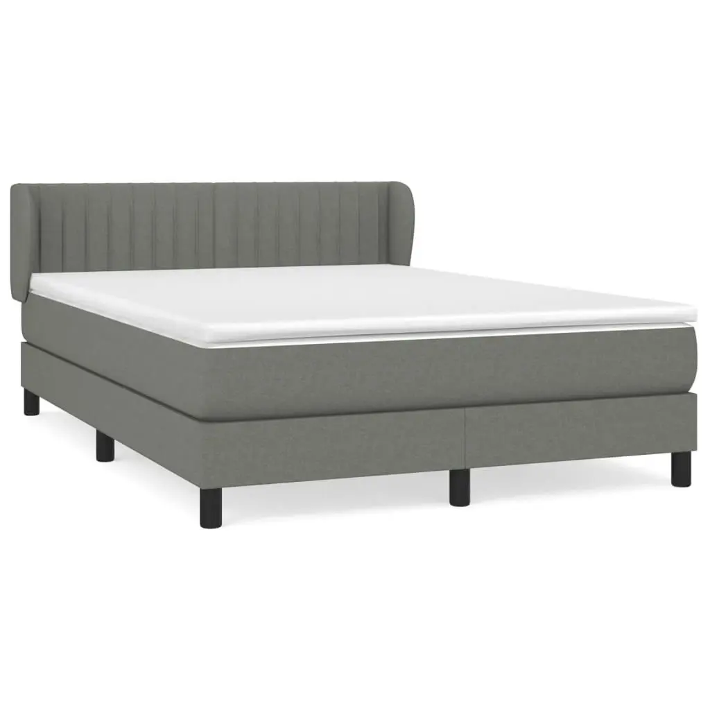 Box Spring Bed with Mattress Dark Grey 137x187 cm Double Size Fabric 3283343