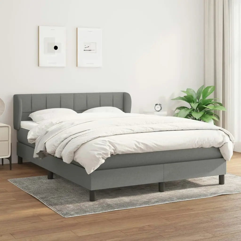 Box Spring Bed with Mattress Dark Grey 137x187 cm Double Size Fabric 3283339