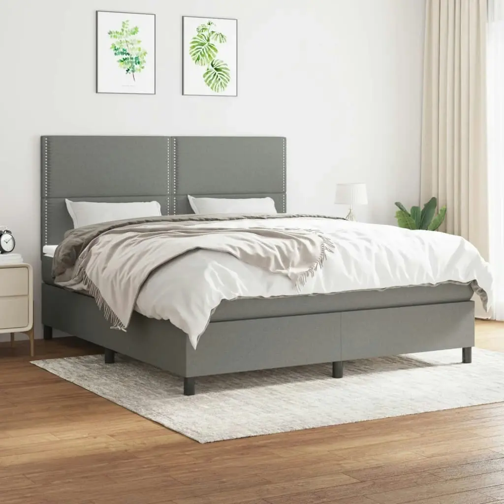 Box Spring Bed with Mattress Dark Grey 153x203 cm Queen Size Fabric 3145064