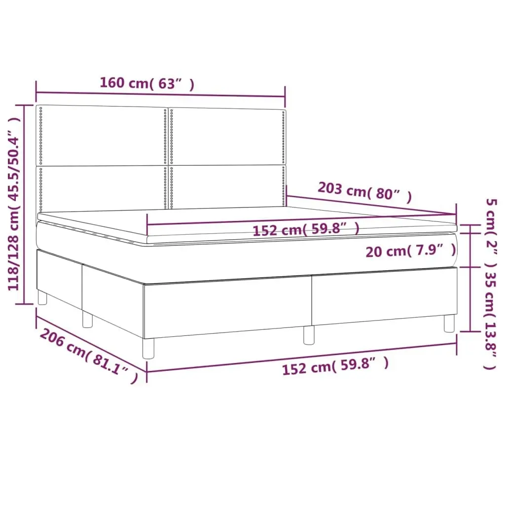 Box Spring Bed with Mattress Dark Grey 153x203 cm Queen Size Fabric 3145064