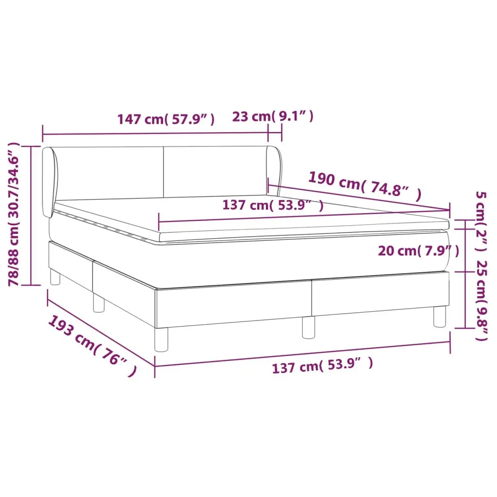 Box Spring Bed with Mattress Dark Grey 137x187 cm Double Size Fabric 3283335