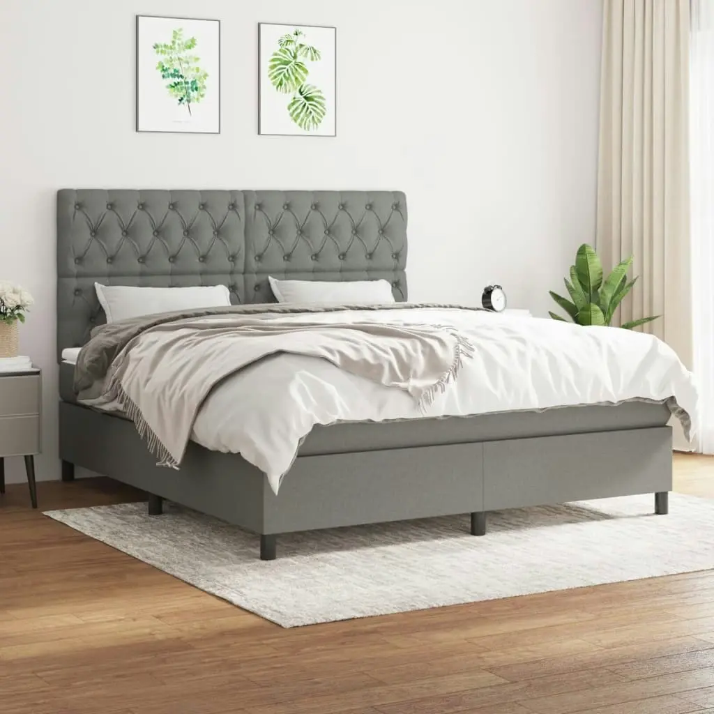 Box Spring Bed with Mattress Dark Grey 153x203 cm Queen Size Fabric 3145076