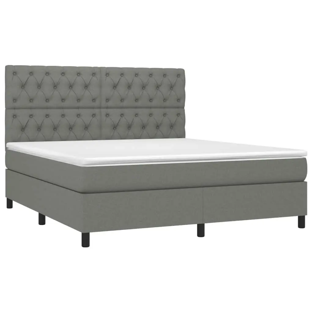 Box Spring Bed with Mattress Dark Grey 153x203 cm Queen Size Fabric 3145076