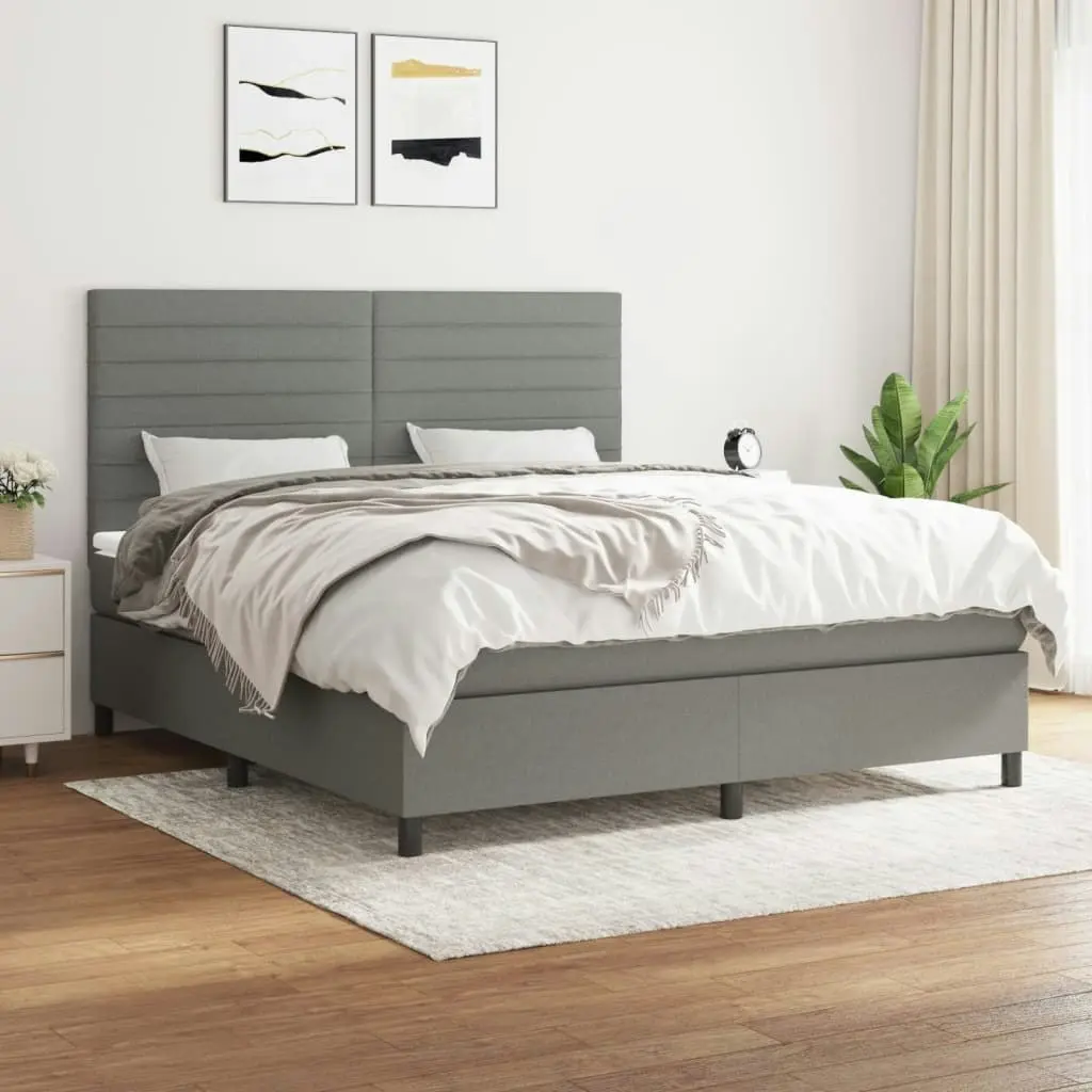 Box Spring Bed with Mattress Dark Grey 153x203 cm Queen Size Fabric 3145070