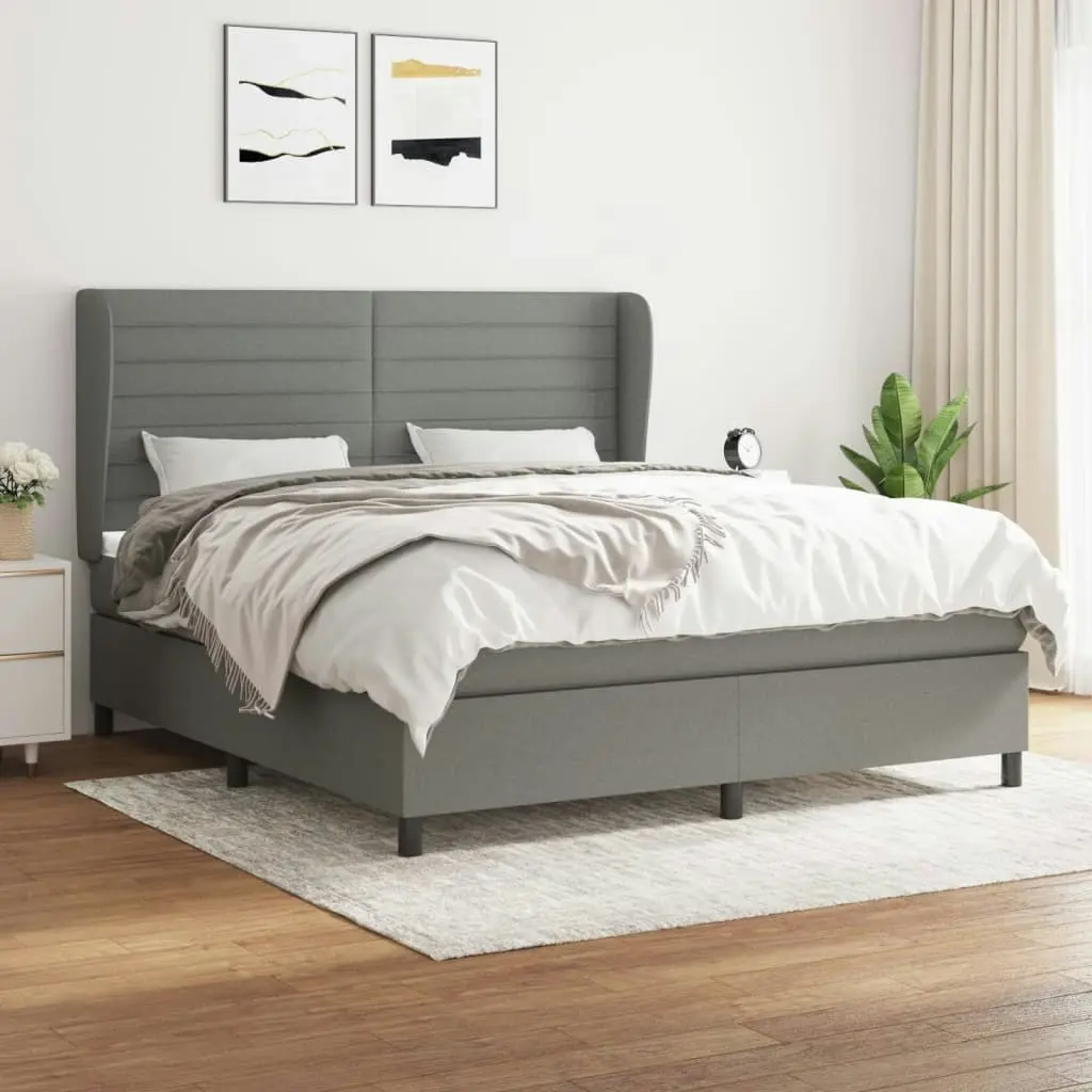 Box Spring Bed with Mattress Dark Grey 153x203 cm Queen Size Fabric 3145121