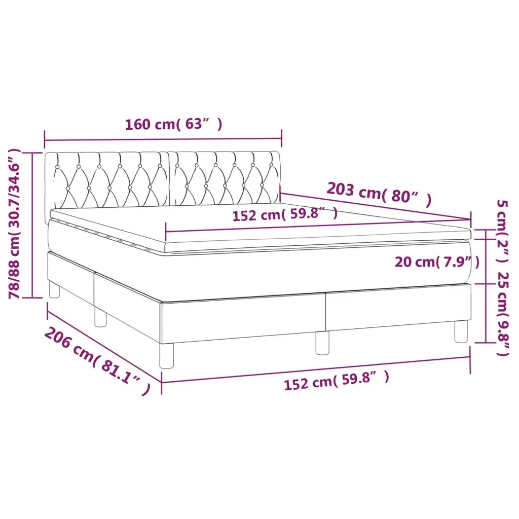 Box Spring Bed with Mattress Dark Grey 153x203 cm Queen Size Fabric 3283200