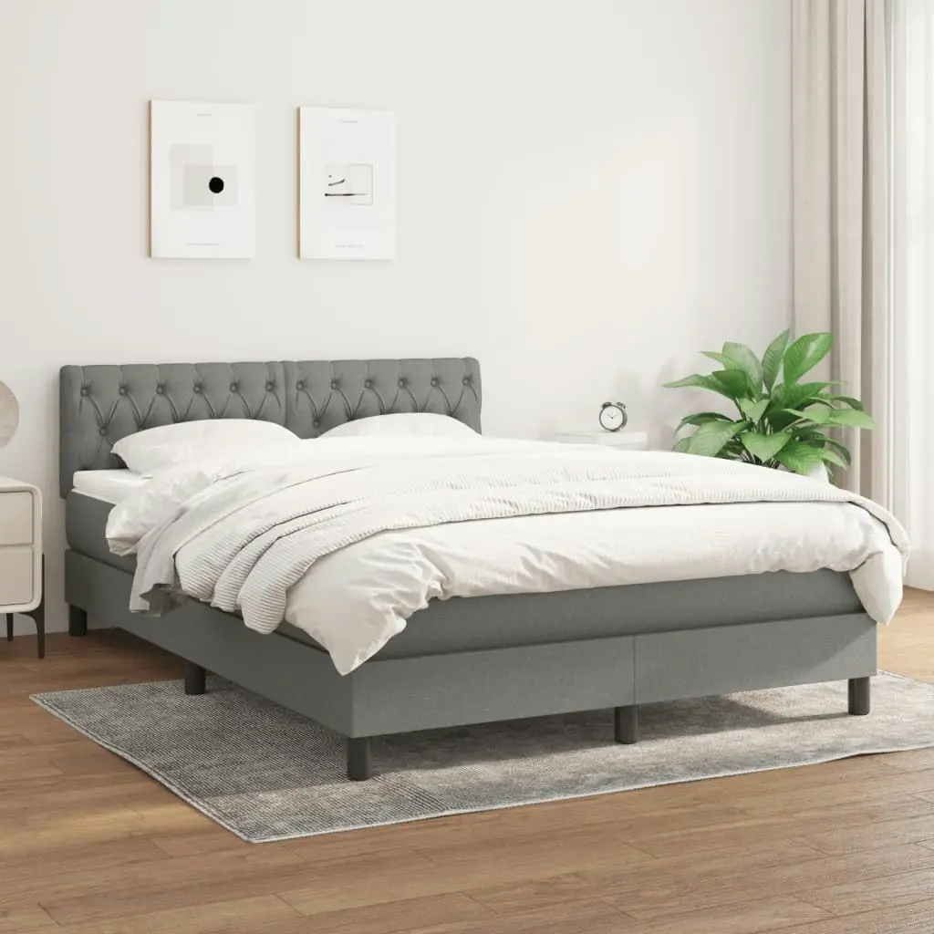 Box Spring Bed with Mattress Dark Grey 153x203 cm Queen Size Fabric 3283200