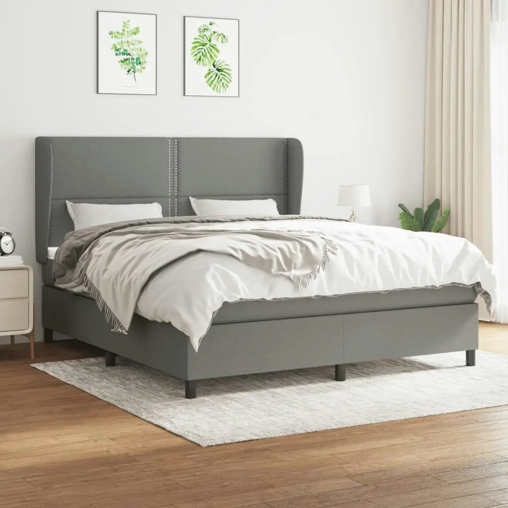 Box Spring Bed with Mattress Dark Grey 153x203 cm Queen Size Fabric 3145115