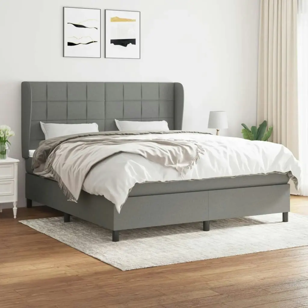 Box Spring Bed with Mattress Dark Grey 153x203 cm Queen Size Fabric 3145118