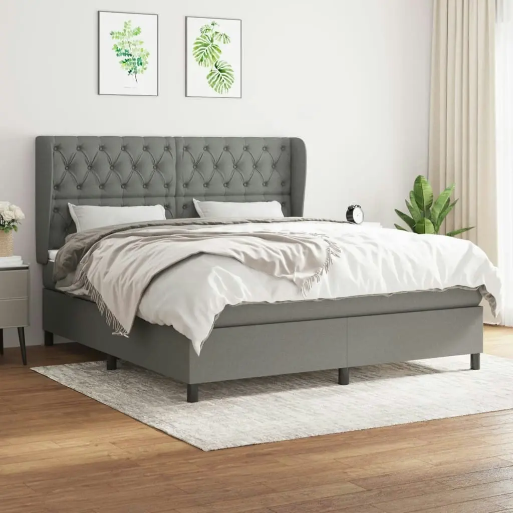 Box Spring Bed with Mattress Dark Grey 153x203 cm Queen Size Fabric 3145127