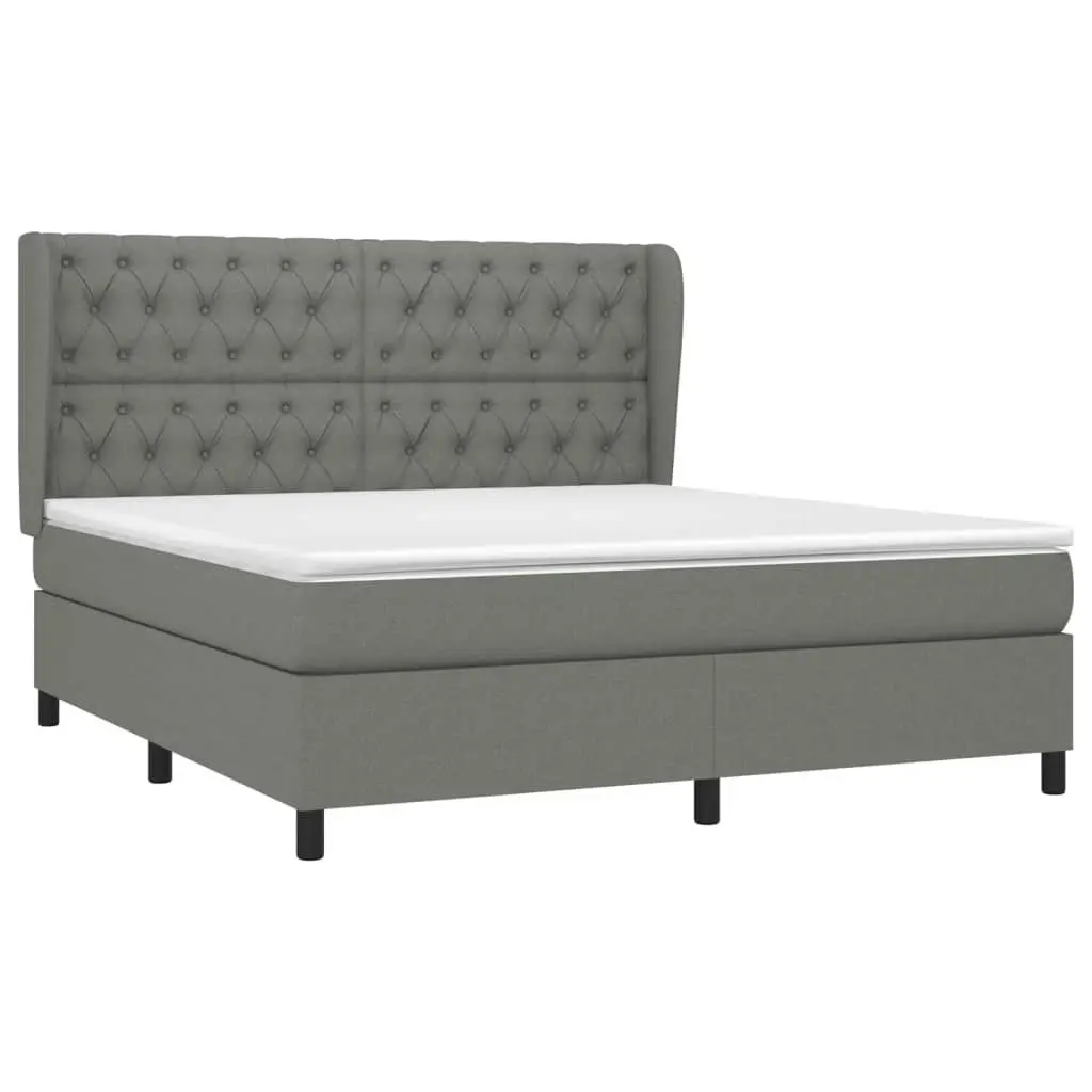 Box Spring Bed with Mattress Dark Grey 153x203 cm Queen Size Fabric 3145127