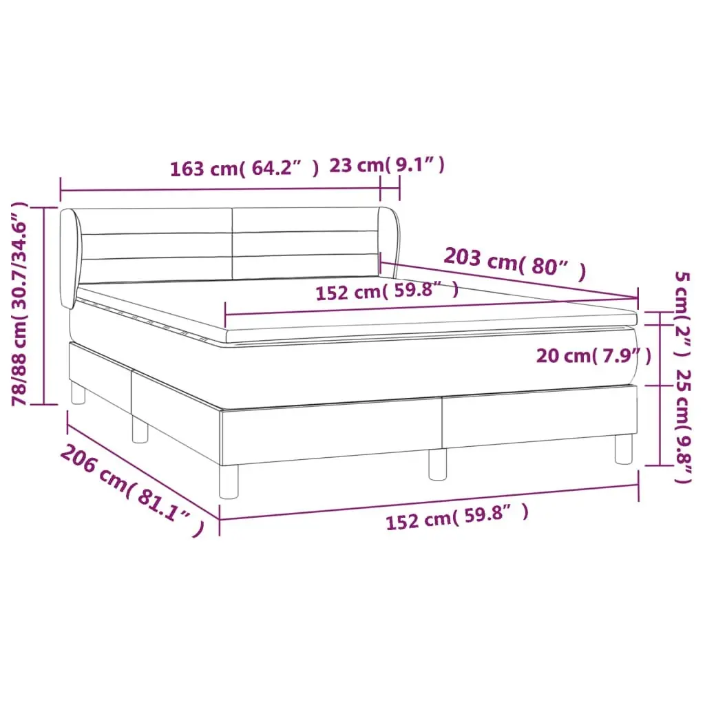 Box Spring Bed with Mattress Dark Grey 153x203 cm Queen Size Fabric 3283355