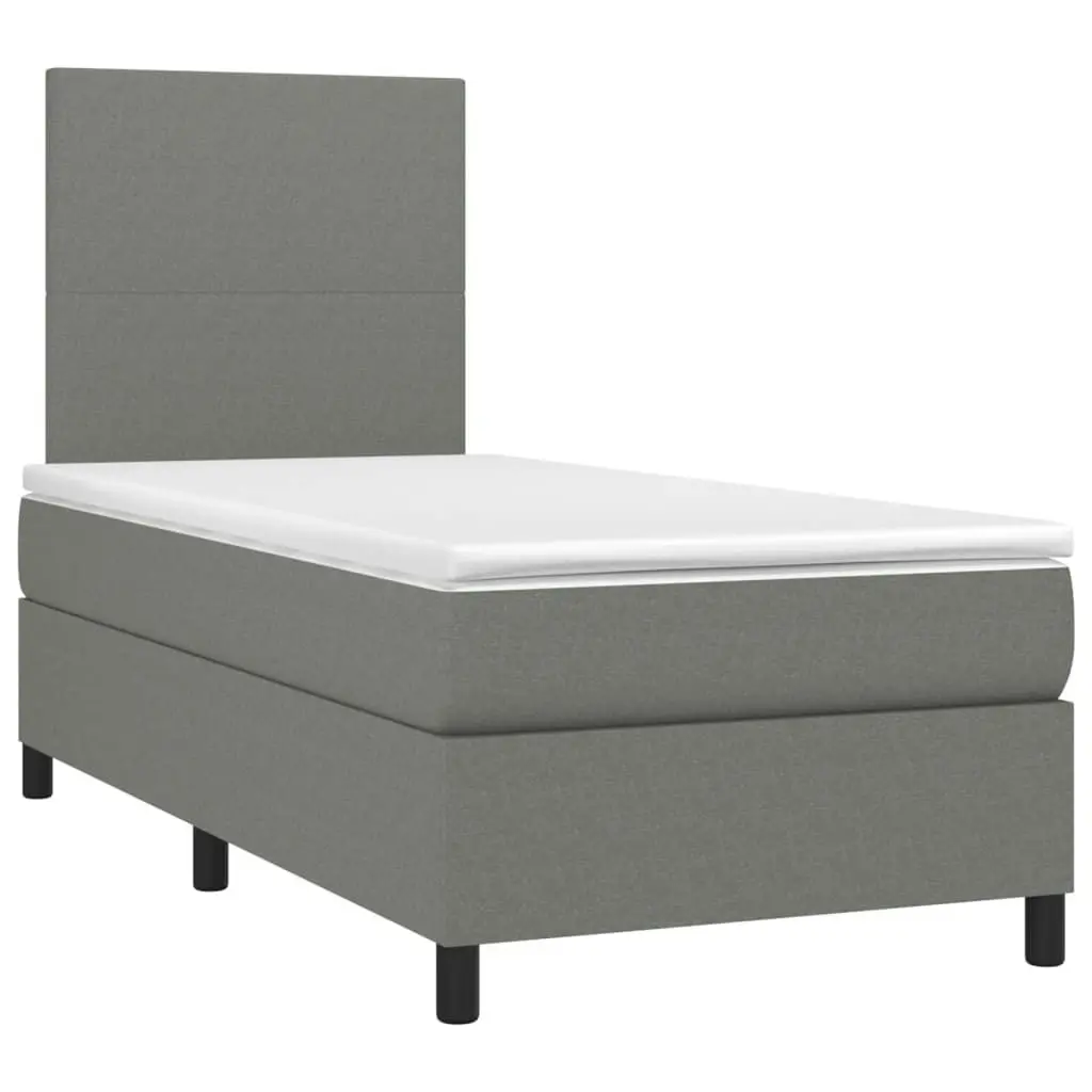 Box Spring Bed with Mattress&LED Dark Grey 106x203 cm King Single Size Fabric 3145215