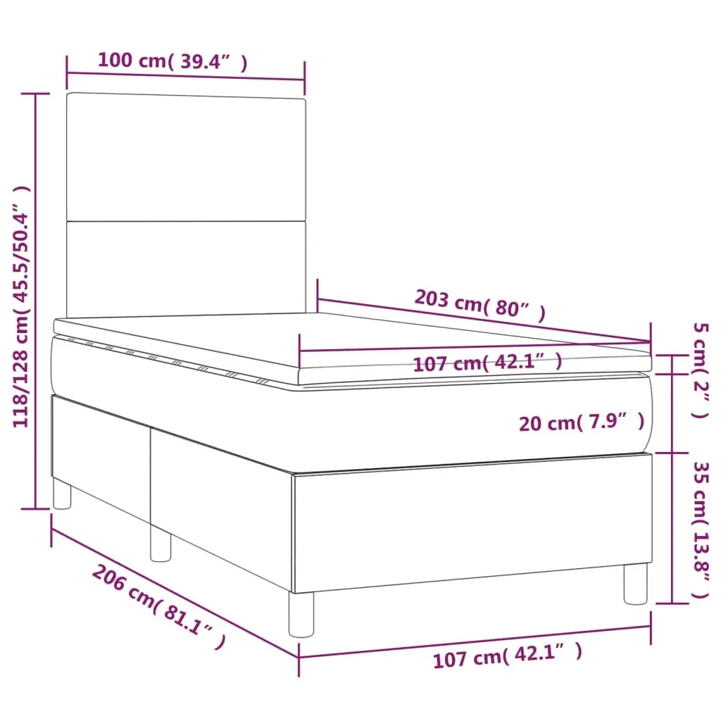 Box Spring Bed with Mattress&LED Dark Grey 106x203 cm King Single Size Fabric 3145215