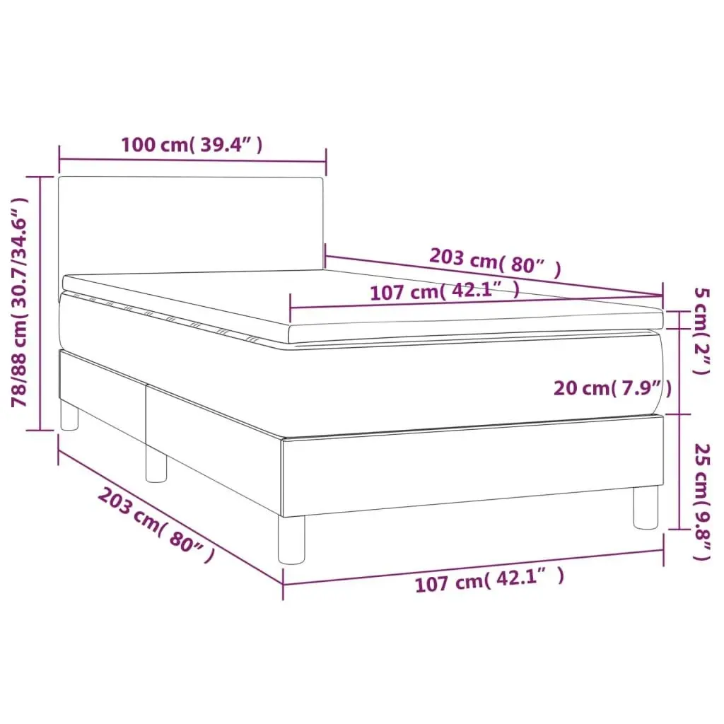 Box Spring Bed with Mattress&LED Dark Grey 100x200cm Fabric 3189211