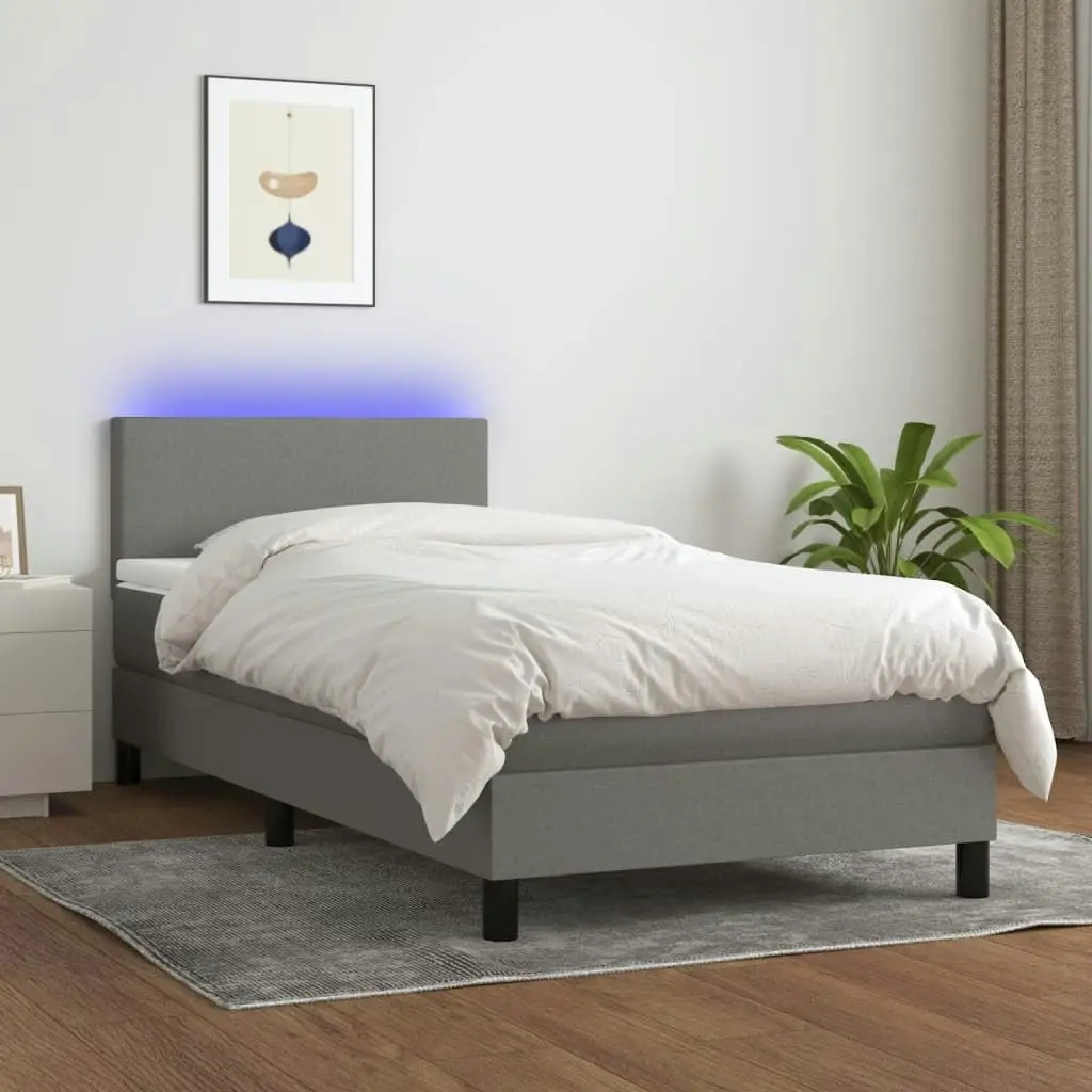 Box Spring Bed with Mattress&LED Dark Grey 100x200cm Fabric 3189211