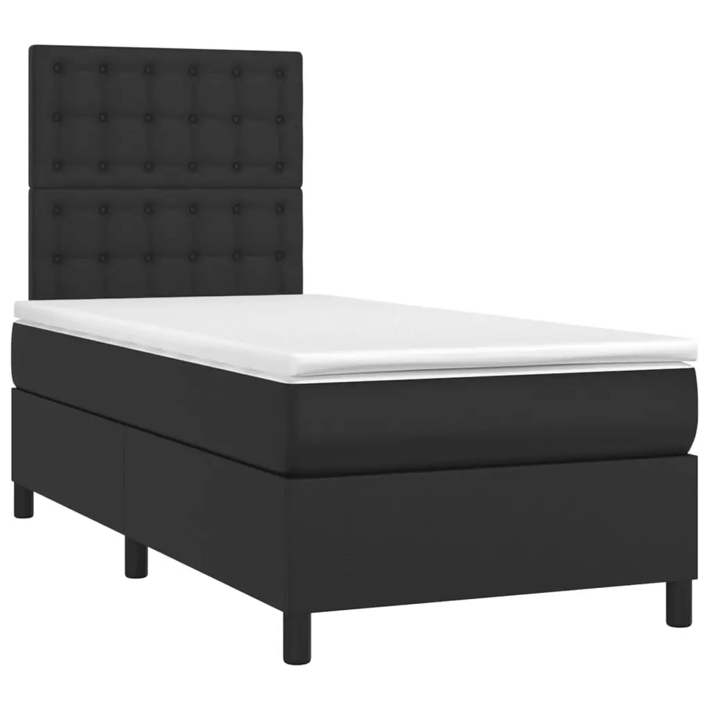 Box Spring Bed with Mattress&LED Black 106x203 cm King Single Size Faux Leather 3145242