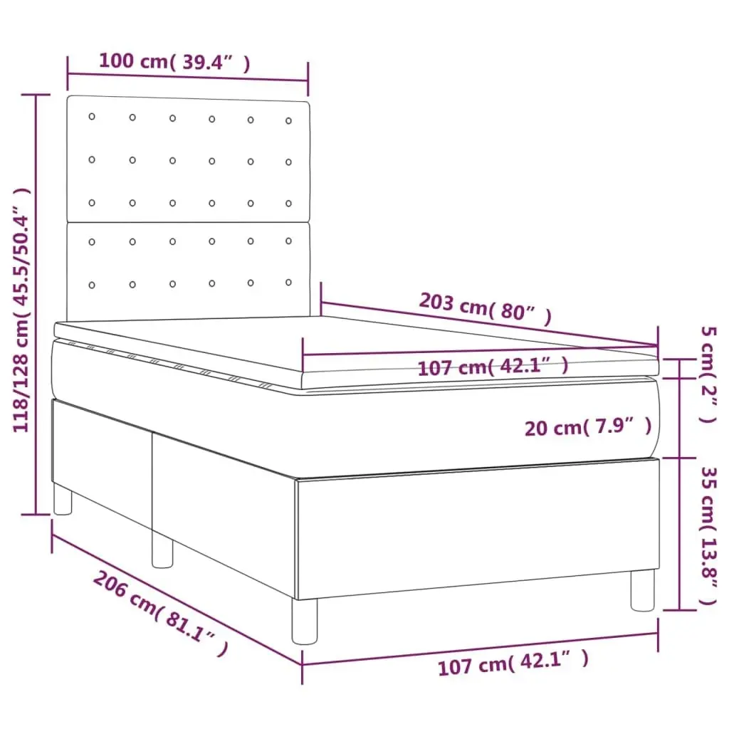 Box Spring Bed with Mattress&LED Black 106x203 cm King Single Size Faux Leather 3145242