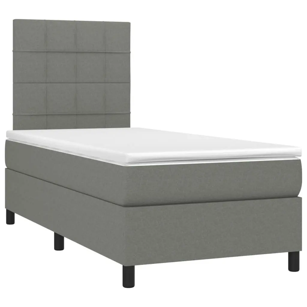 Box Spring Bed with Mattress&LED Dark Grey 106x203 cm King Single Size Fabric 3145221