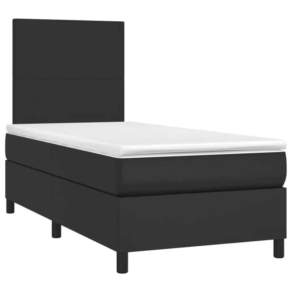 Box Spring Bed with Mattress&LED Black 106x203 cm King Single Size Faux Leather 3145236