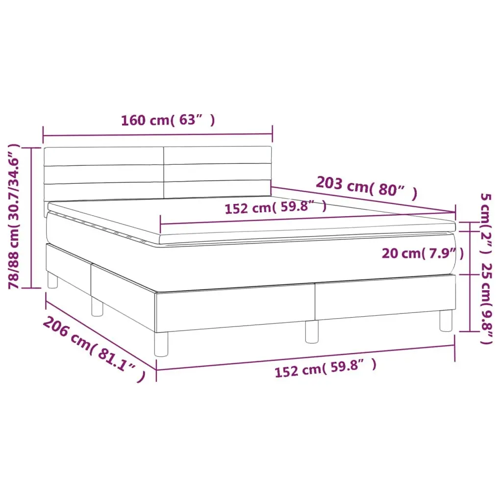 Box Spring Bed with Mattress Dark Grey 153x203 cm Queen Size Fabric 3283196