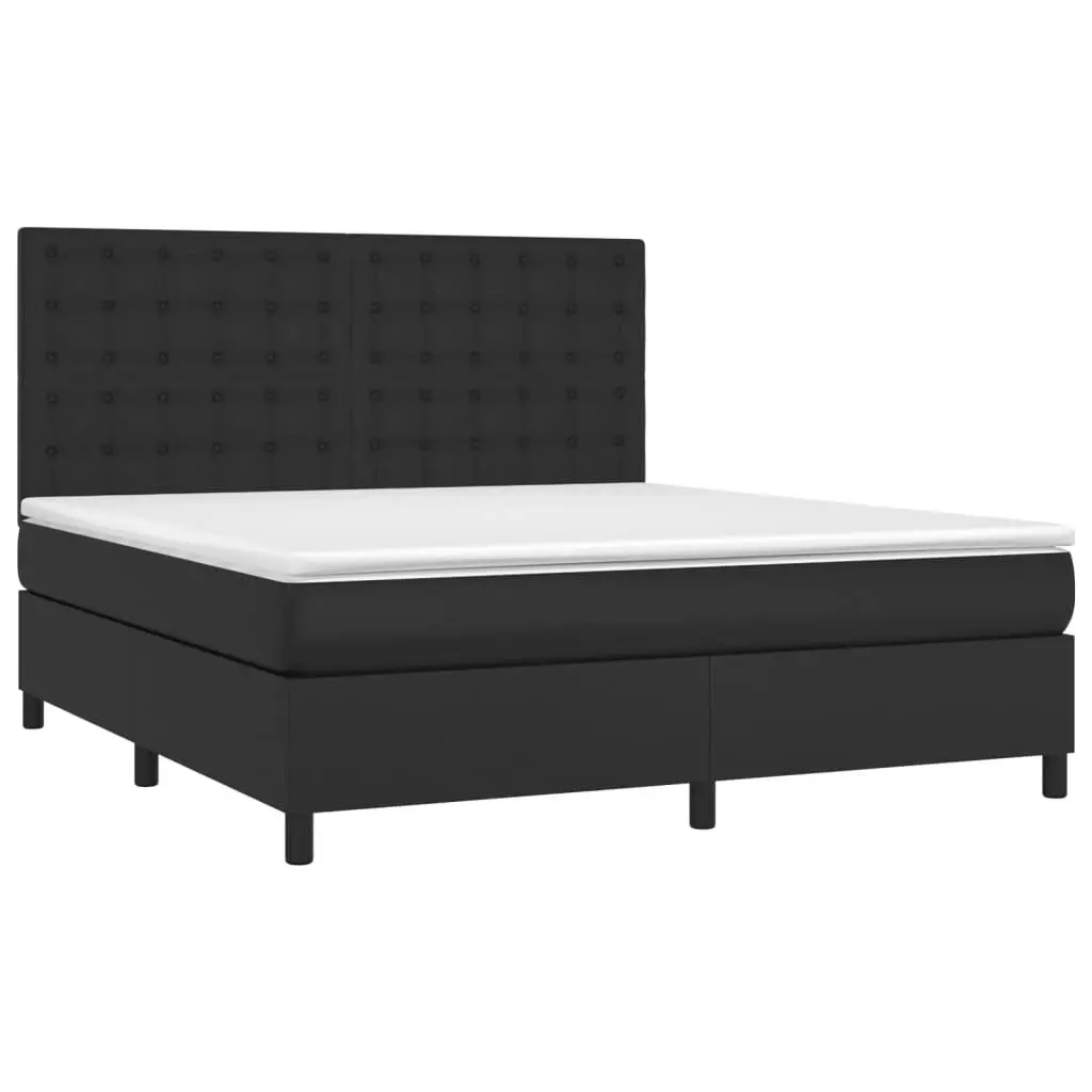 Box Spring Bed with Mattress&LED Black 153x203 cm Queen Size Faux Leather 3145241