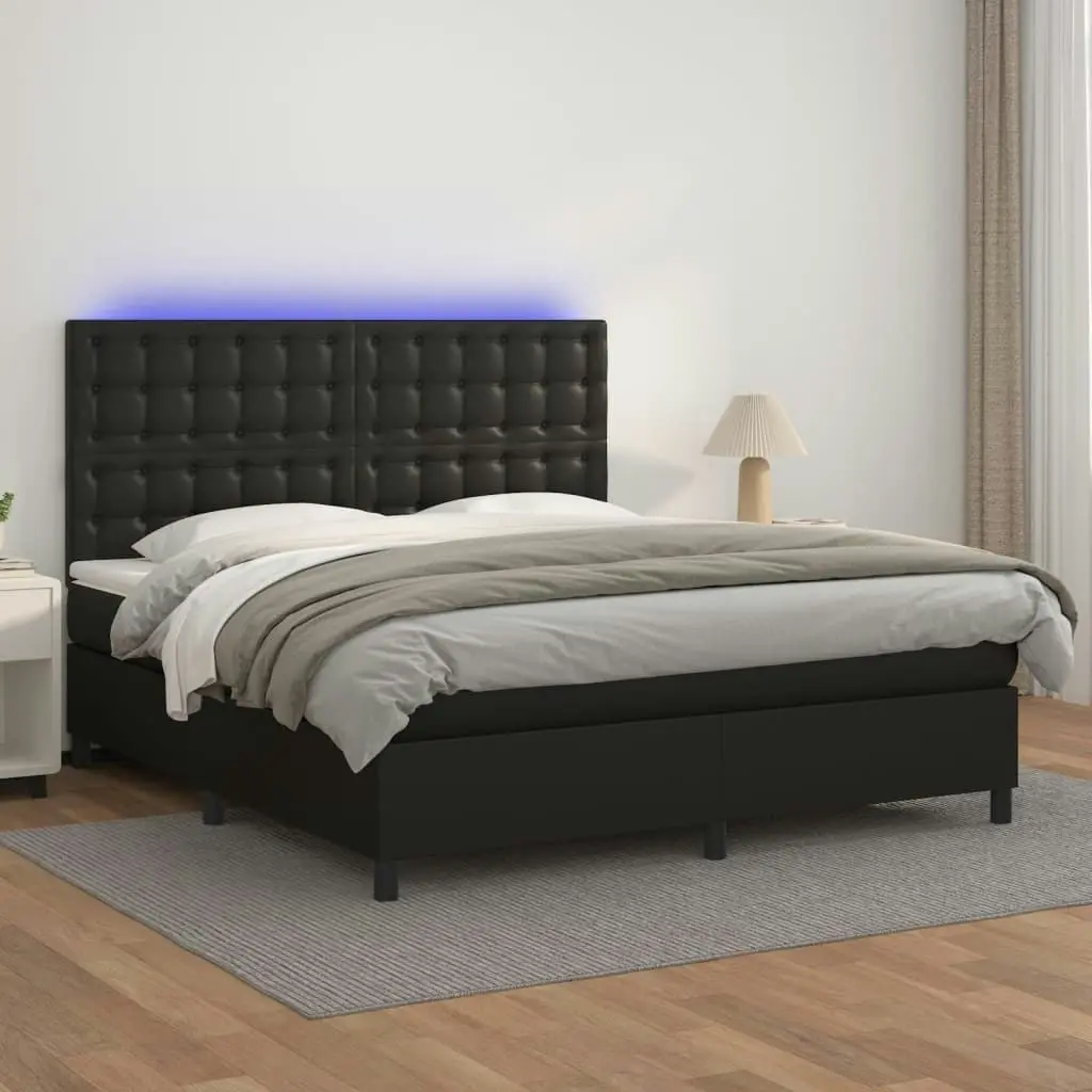 Box Spring Bed with Mattress&LED Black 153x203 cm Queen Size Faux Leather 3145241