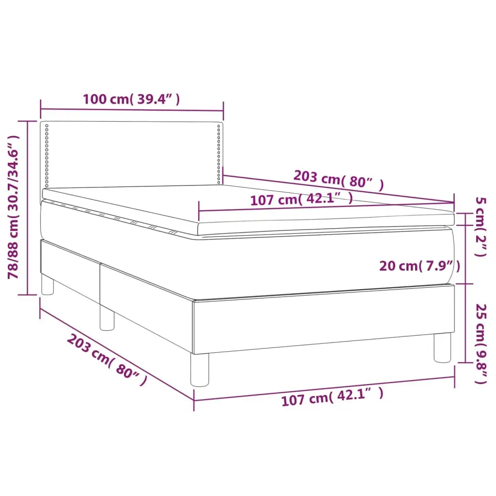 Box Spring Bed with Mattress&LED Dark Grey 100x200cm Fabric 3189212