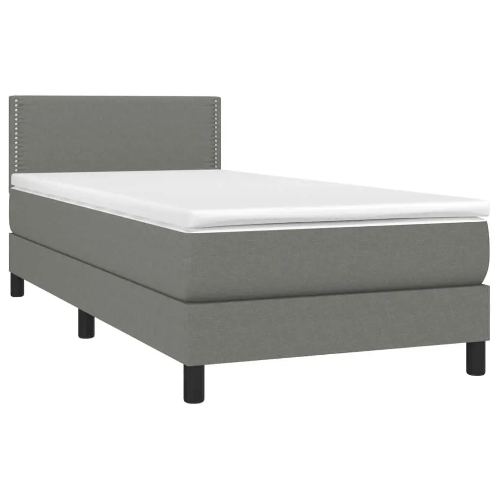 Box Spring Bed with Mattress&LED Dark Grey 100x200cm Fabric 3189212