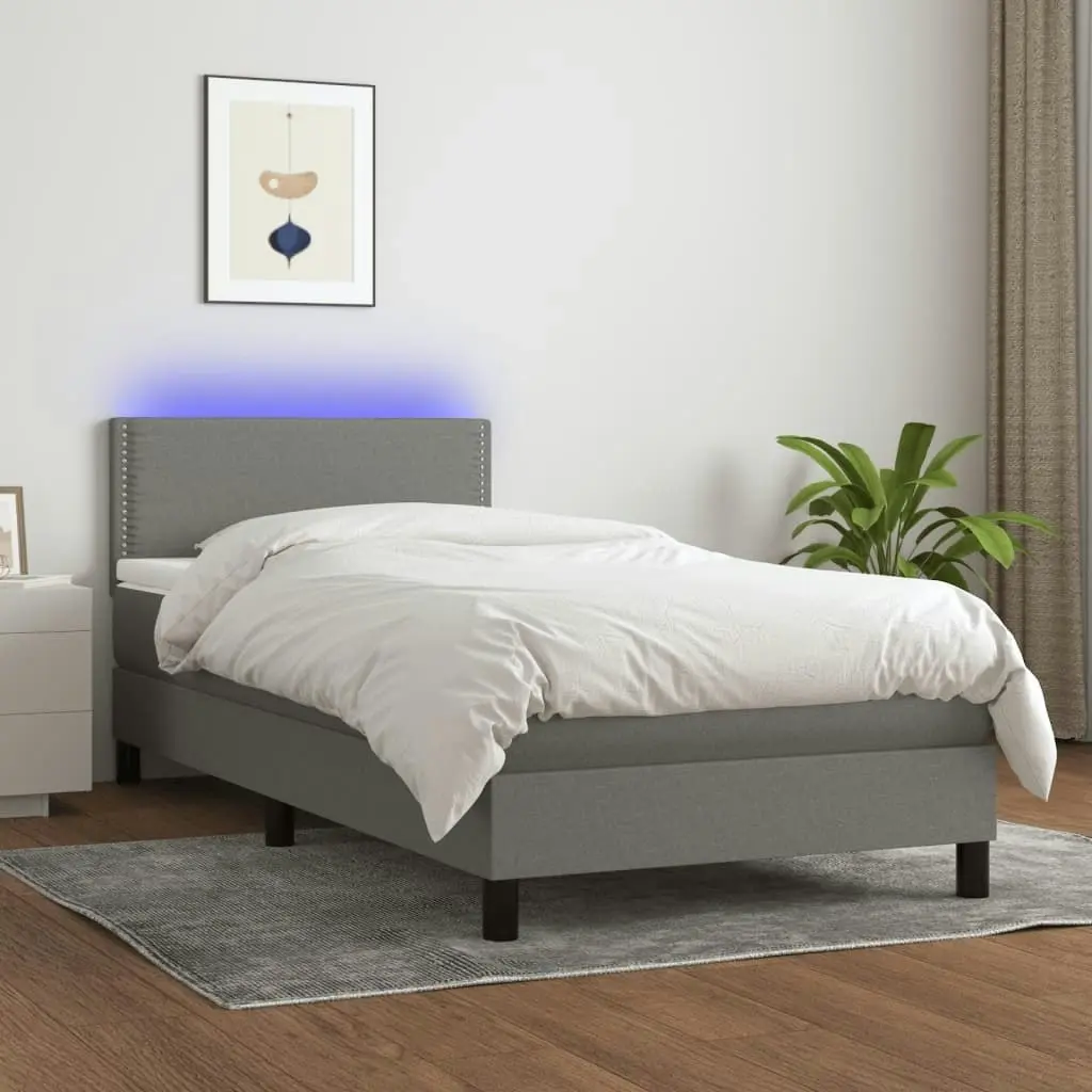 Box Spring Bed with Mattress&LED Dark Grey 100x200cm Fabric 3189212