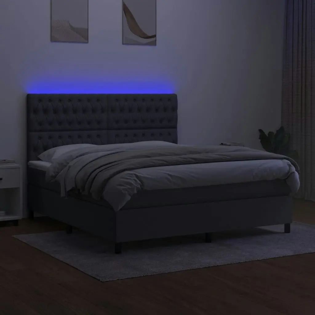 Box Spring Bed with Mattress&LED Dark Grey 153x203 cm Queen Size Fabric 3145229