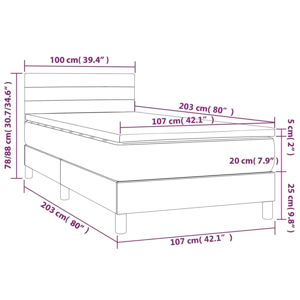 Box Spring Bed with Mattress&LED Dark Grey 100x200cm Fabric 3189214